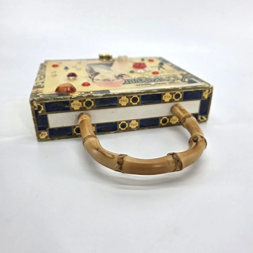 Vintage 1926 Picturegoer Magazine Wood Cigar‎ Box Purse Bamboo Top Handle